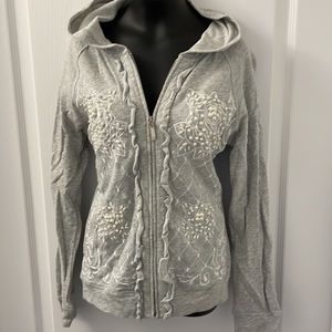 Ante del Maira 100% cotton hoodie with beaded front and frill Sz S